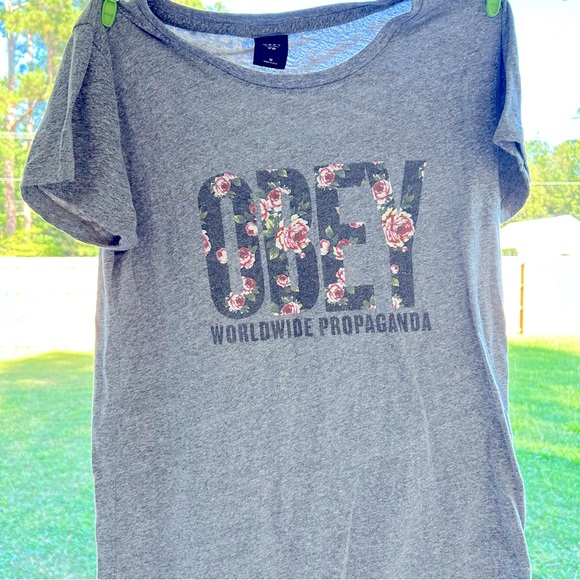 OBEY Heathered TShirt, flowered motif, Collector’s Item GUC - Picture 1 of 6